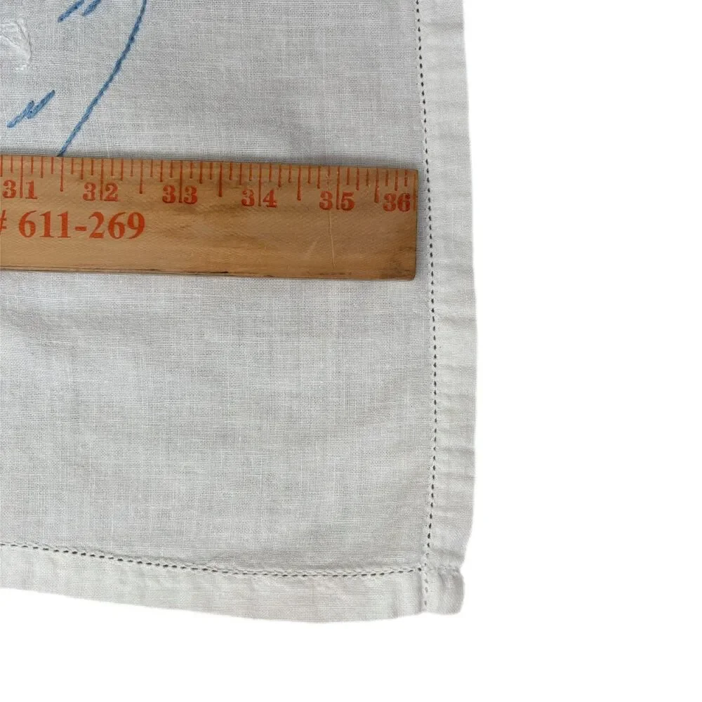 Vintage 50s Cottagecore Embroidered Tablecloth Holiday Dutch Winter Ice Skating